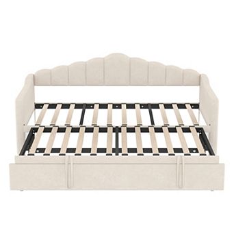 Merax Upholstered Twin Size Daybed with Adjustable Height Pop Up Trundle Twin Bed