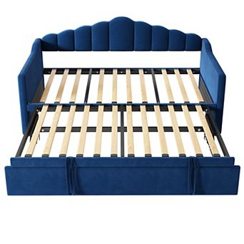 Merax Upholstered Twin Size Daybed with Adjustable Height Pop Up Trundle Twin Bed
