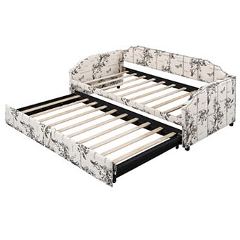 Merax Twin Size Upholstered Daybed with Pop-Up Trundle & USB Charging Ports