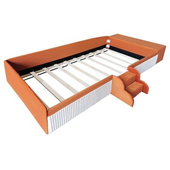 Merax Velvet Upholstered Daybed with Stairs & Gas Lift Storage Ottoman