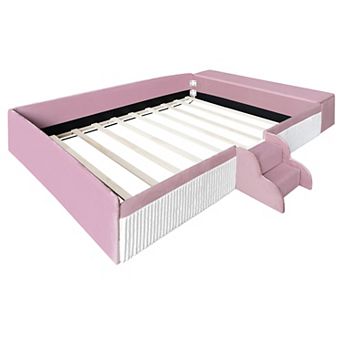 Merax Velvet Upholstered Daybed with Stairs & Gas Lift Storage Ottoman
