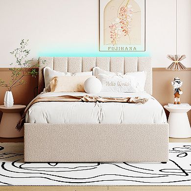 Merax Teddy Fleece Upholstered Platform Bed with Twin size Trundle