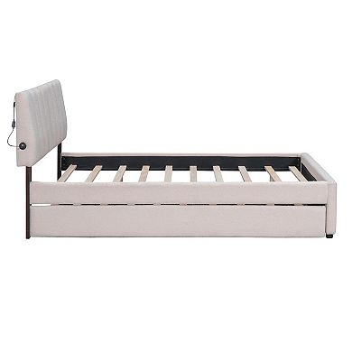 Merax Teddy Fleece Upholstered Platform Bed with Twin size Trundle