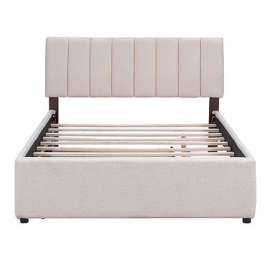 Merax Teddy Fleece Upholstered Platform Bed with Twin size Trundle
