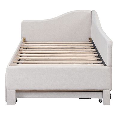 Merax Twin Size Upholstered L-Shaped Upholstered Daybed with Pop Up Trundle