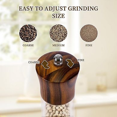 Acacia Wood Salt and Pepper Grinder Set 8 Inch with Adjustable Core