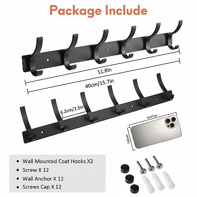 Wall Mount Coat Rack 12 Hooks Space Aluminum Heavy Duty Anti Scratch Multi Purpose Easy Install 2