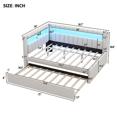 Merax Upholstered Full Size Platform Bed with USB Ports and LED Belt