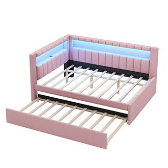 Merax Upholstered Full Size Platform Bed with USB Ports and LED Belt