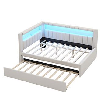 Merax Upholstered Full Size Platform Bed with USB Ports and LED Belt