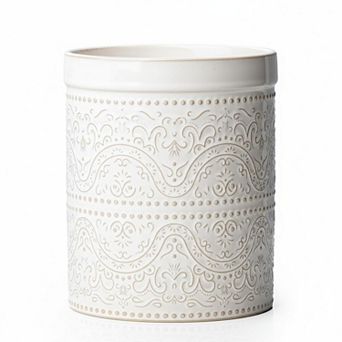 Large Ceramic Kitchen Utensil Holder Lace Emboss Countertop Storage Organizer