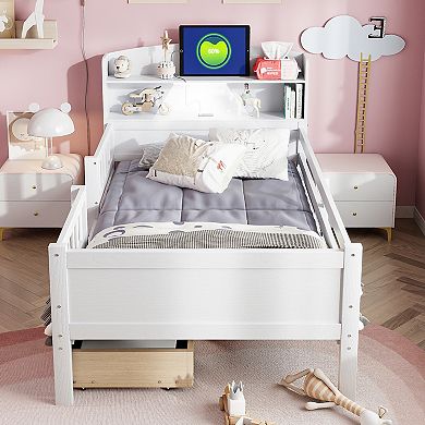 Merax Wood Twin Size Platform Bed with Built-in LED Light
