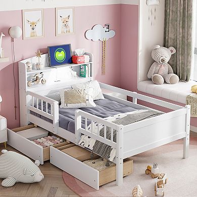 Merax Wood Twin Size Platform Bed with Built-in LED Light