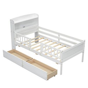 Merax Wood Twin Size Platform Bed with Built-in LED Light