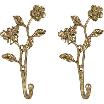 Metal Coat Hooks 2 Pack with 3D Bee and Flowers Design