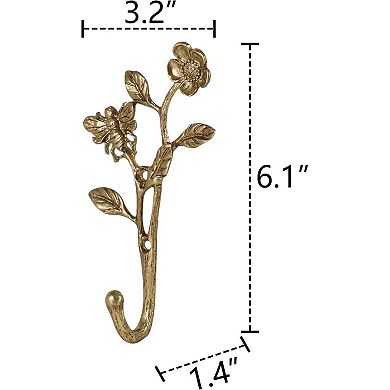 Metal Coat Hooks 2 Pack with 3D Bee and Flowers Design