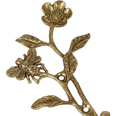 Metal Coat Hooks 2 Pack with 3D Bee and Flowers Design