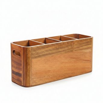 Extra Large Wood Utensil Holder 4 Adjustable Compartments Wall Mount/Countertop Rustic Kitchen