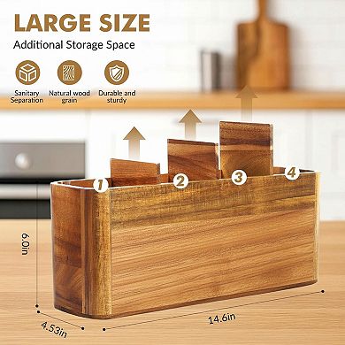 Extra Large Wood Utensil Holder 4 Adjustable Compartments Wall Mount/Countertop Rustic Kitchen