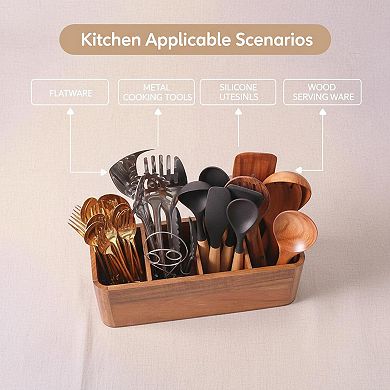 Extra Large Wood Utensil Holder 4 Adjustable Compartments Wall Mount/Countertop Rustic Kitchen