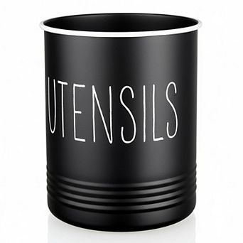 Black Kitchen Utensil Holder Metal Cork Base Vintage Countertop Storage Organizer