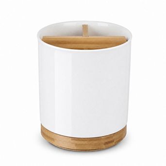 3 Compartment Ceramic Utensil Holder Extra Large Farmhouse White