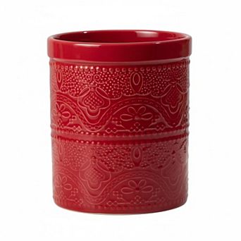 Extra Large Ceramic Kitchen Utensil Holder Heavy Stable Lace Emboss Countertop