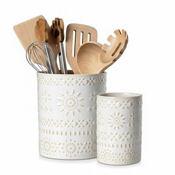 Ceramic Utensil Holder Set Large Small Farmhouse Kitchen Counter Decor