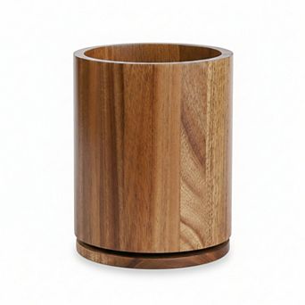 Wood Utensil Holder 360° Rotating Large Sturdy Farmhouse Countertop Crock Natural Rustic Decor