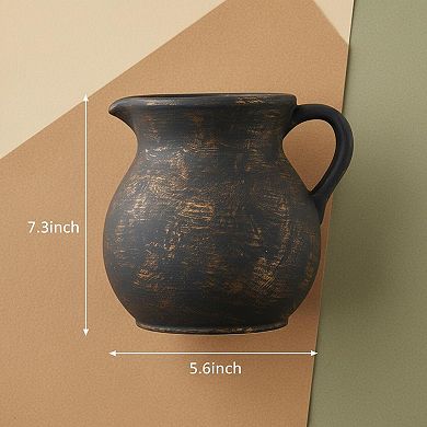 Rustic Ceramic Utensil Holder Vintage Pitcher Shape Farmhouse Countertop Organizer