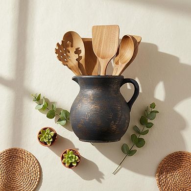 Rustic Ceramic Utensil Holder Vintage Pitcher Shape Farmhouse Countertop Organizer