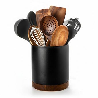 360° Rotating Utensil Holder Large Crock Ceramic Cooking Organizer Farmhouse Kitchen Decor