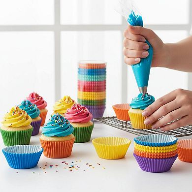 Bright Rainbow Standard Cupcake Liners 400 Count Solid Colorful Paper Baking Cups