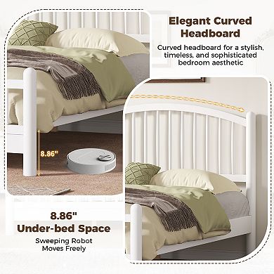 Pnronnc Wood Platform Bed Frame with Arched Headboard and Footboard, Central Slats Support