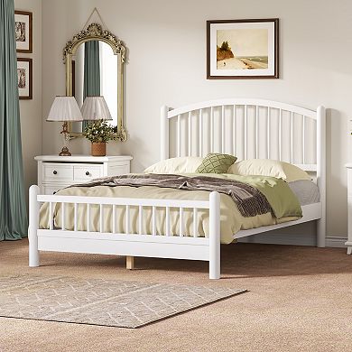 Pnronnc Wood Platform Bed Frame with Arched Headboard and Footboard, Central Slats Support