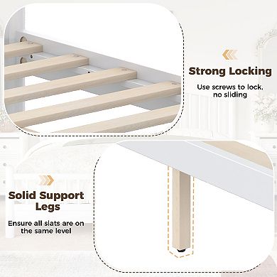 Pnronnc Wood Platform Bed Frame with Arched Headboard and Footboard, Central Slats Support