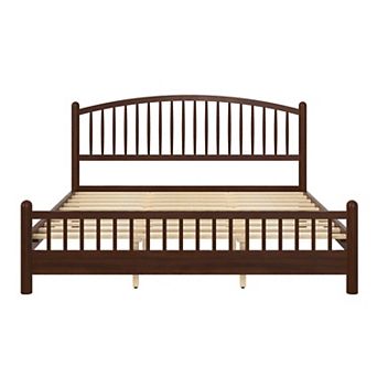 Pnronnc Wood Platform Bed Frame with Arched Headboard and Footboard, Central Slats Support