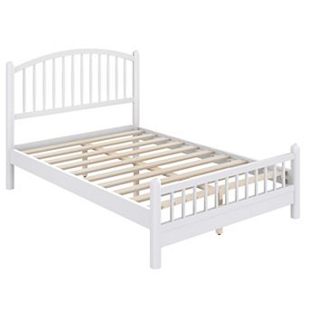 Pnronnc Wood Platform Bed Frame with Arched Headboard and Footboard, Central Slats Support
