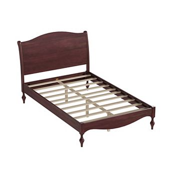 Pnronnc Vintage Platform Bed Frame with Arched Headboard and Footboard, Wood Bed Frame for Bedroom