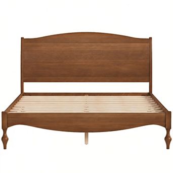 Pnronnc Vintage Platform Bed Frame with Arched Headboard and Footboard, Wood Bed Frame for Bedroom