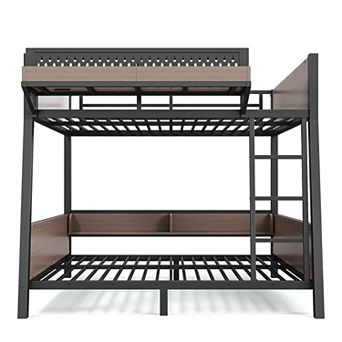 Pnronnc Metal Bunk Bed Frame with Side Shelves, Charging Station, LED Lighting for Kids Teens