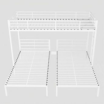 L Shaped Triple Metal Bunk Bed for Kids, Separates into 3 Twin Beds with Ladder