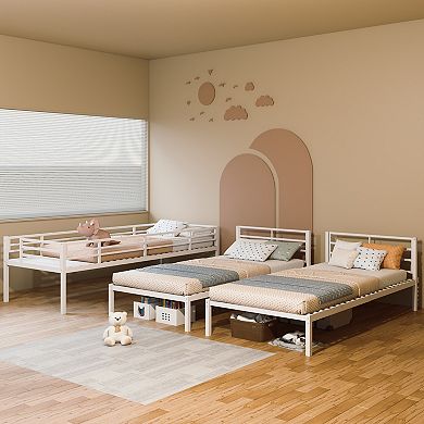L Shaped Triple Metal Bunk Bed for Kids, Separates into 3 Twin Beds with Ladder
