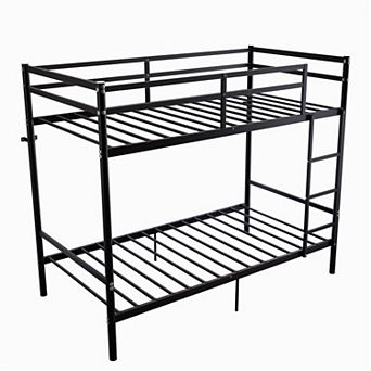 Pnronnc Kids Twin Over Twin Bed Metal Bunk Bed Frame with Guardrails and Ladder
