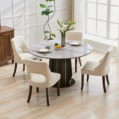 Wooden Dining Chairs Set Of 2 Mid Century Modern Chenille Upholstered Solid Wood