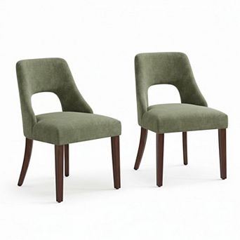Wooden Dining Chairs Set Of 2 Mid Century Modern Chenille Upholstered Solid Wood