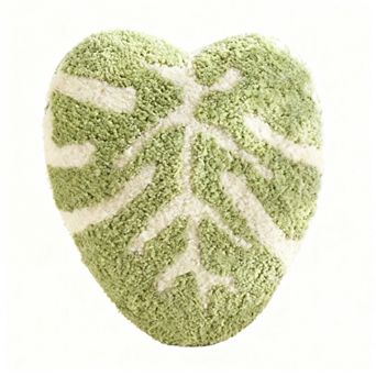 Monstera Leaf Pillow Green 16.5" Plush Decorative Cushion Home Sofa Bed