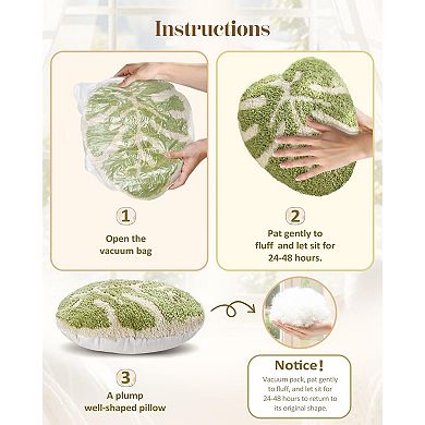 Monstera Leaf Pillow Green 16.5" Plush Decorative Cushion Home Sofa Bed