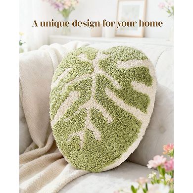 Monstera Leaf Pillow Green 16.5" Plush Decorative Cushion Home Sofa Bed