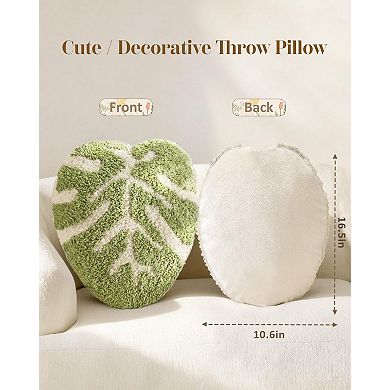 Monstera Leaf Pillow Green 16.5" Plush Decorative Cushion Home Sofa Bed